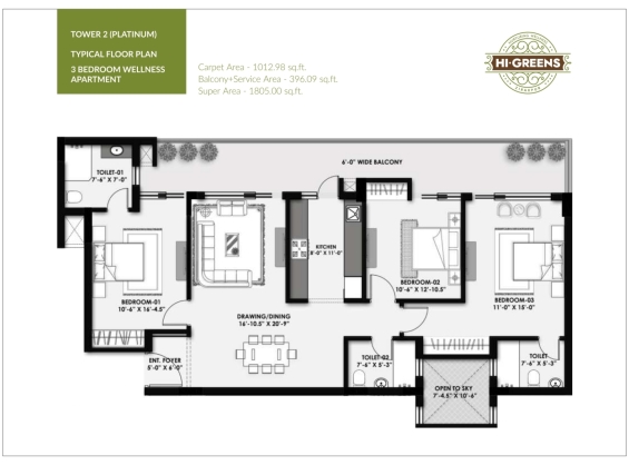 Tower 2 Platinum 3 BHK Wellness Apartment